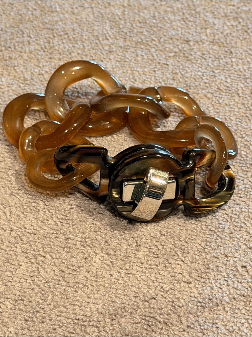 Tortoiseshell Resin Link Bracelet with Silver Accent